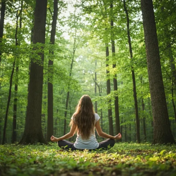 Person Meditating In A Tranquil Forest, Symbolizing Nature Therapy And Spiritual Growth In Addiction Recovery