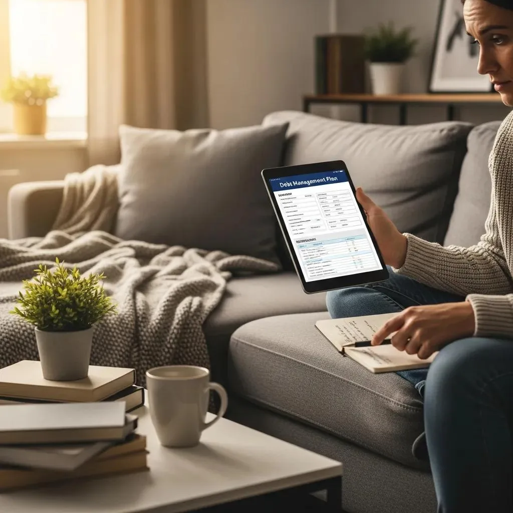 Person Reviewing A Simple Debt Plan On A Tablet — Choosing A Debt Strategy That Supports Recovery