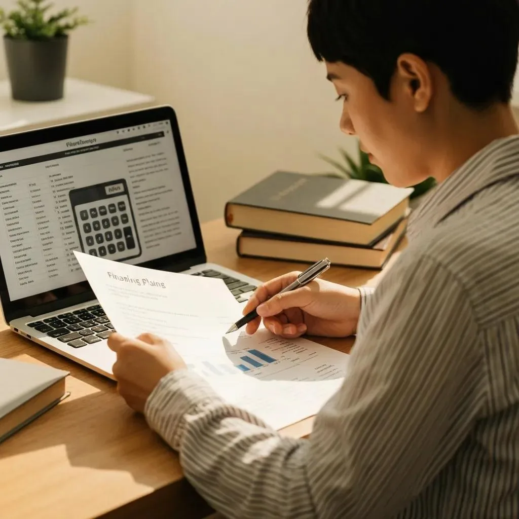 Comprehensive Guide To Addiction Treatment Costs And Financing In Las Vegas Person reviewing financial documents and calculator in a cozy home office setting, focusing on addiction treatment financing options.