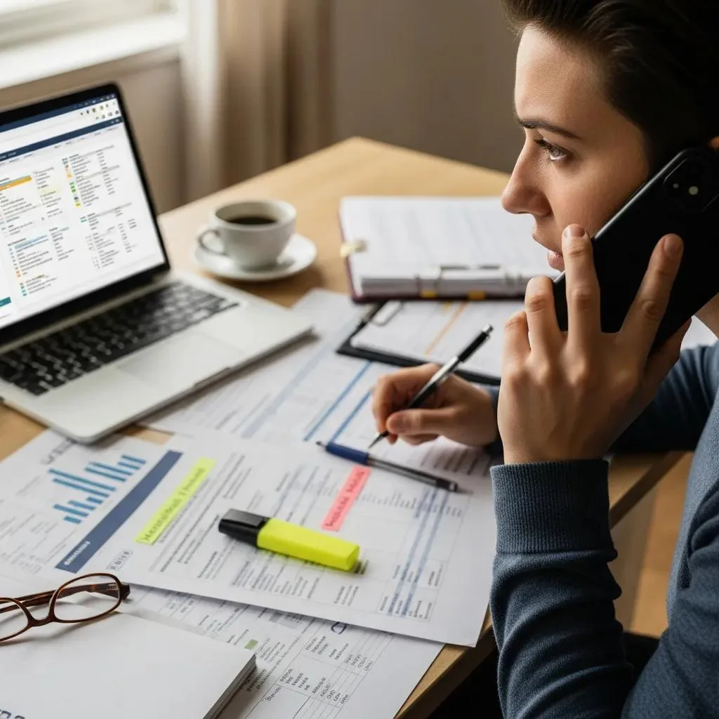 Person Reviewing Insurance Benefits Online With Documents And Laptop