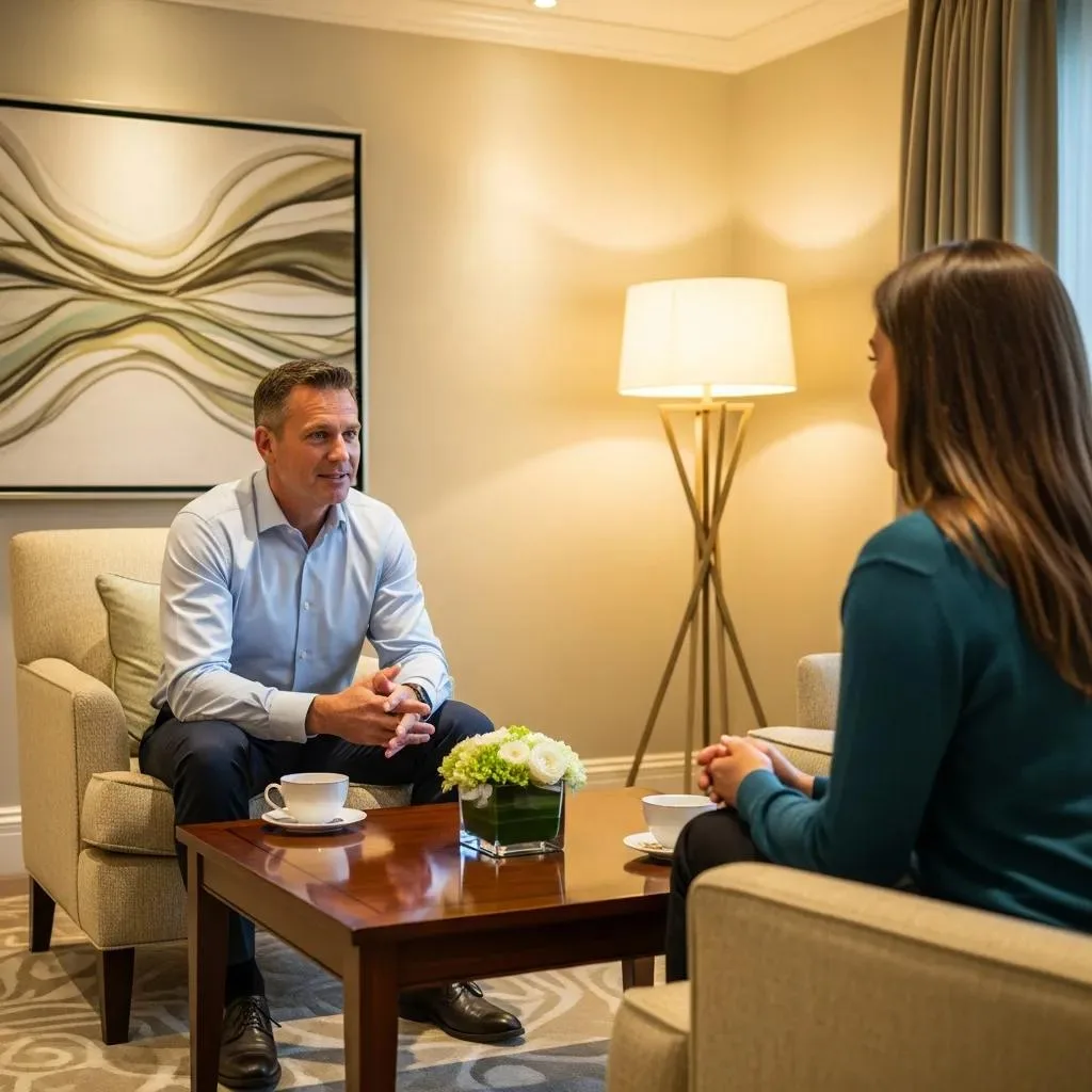 Personalized Addiction Treatment Session With Therapist And Client In A Luxurious Setting