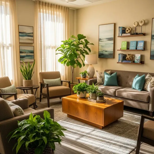 Blogs Cozy therapy room at BetterChoice Treatment Center featuring calming decor, plants, and comfortable seating, promoting a serene environment for addiction recovery.
