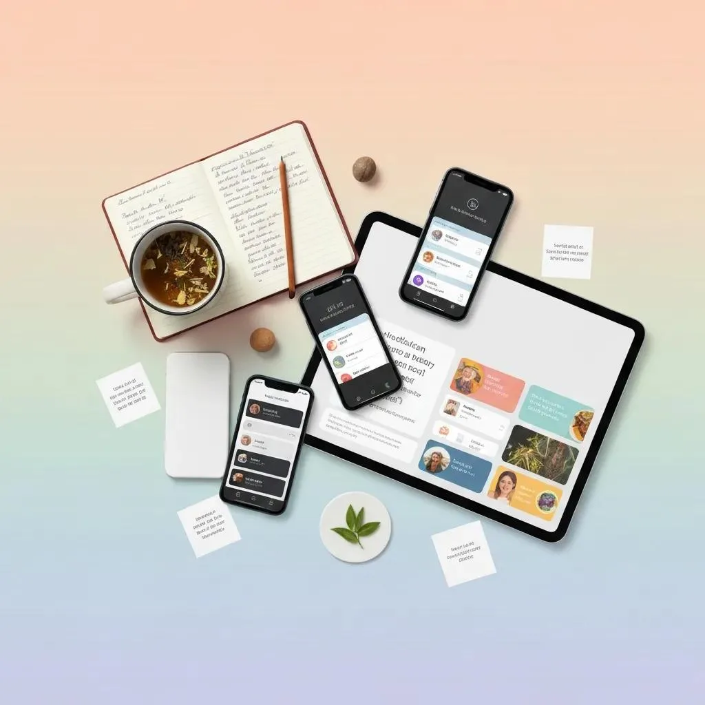 Mobile Devices Displaying Recovery Apps Alongside Items That Support Self-Care And Sobriety.