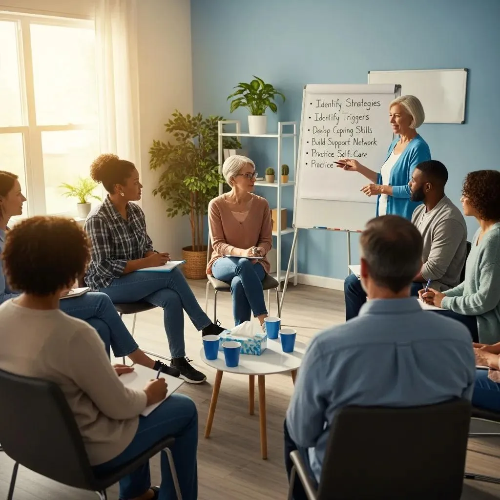 Support Group Meeting Focused On Long-Term Recovery And Relapse Prevention