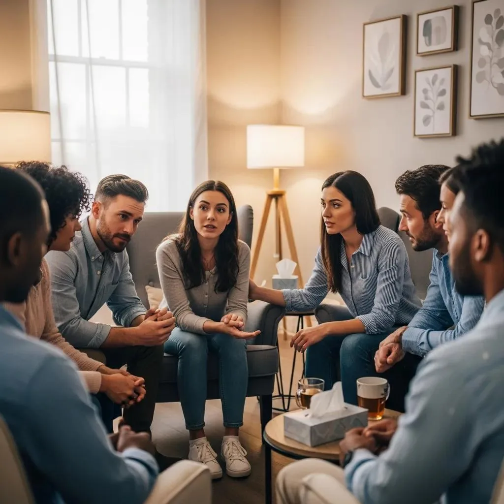 Group Therapy Session Showing Social Support During Recovery