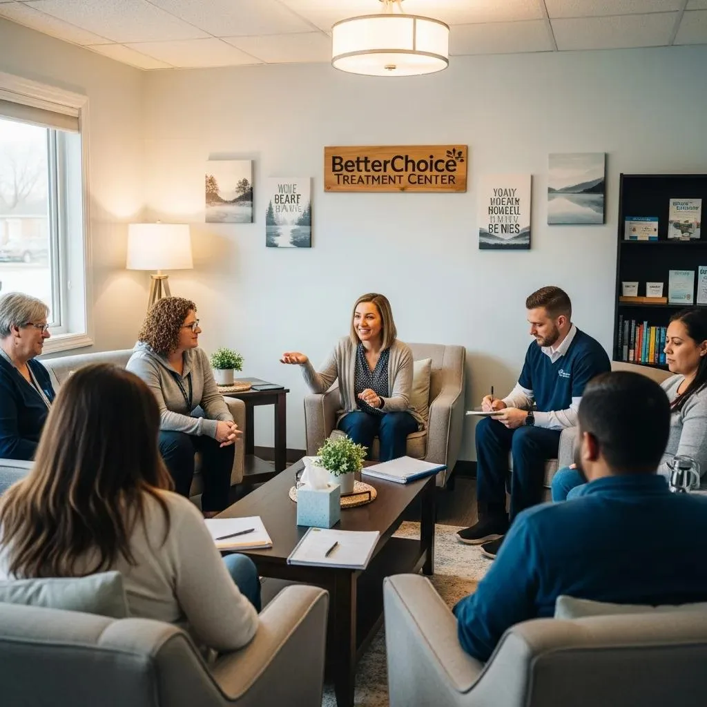 Staff And Clients At Betterchoice Treatment Center Having A Supportive Conversation.
