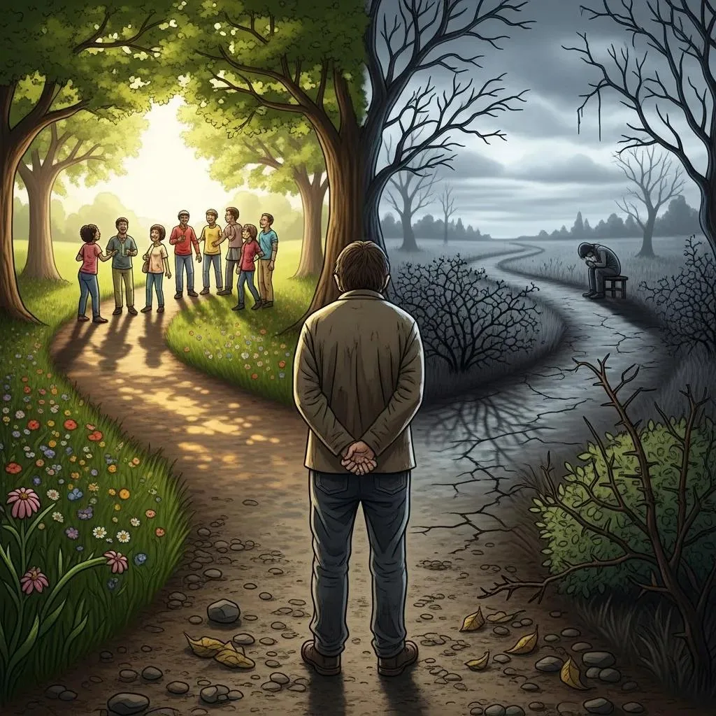 Graphic Contrasting Isolation And Support To Illustrate Overcoming Addiction Stigma