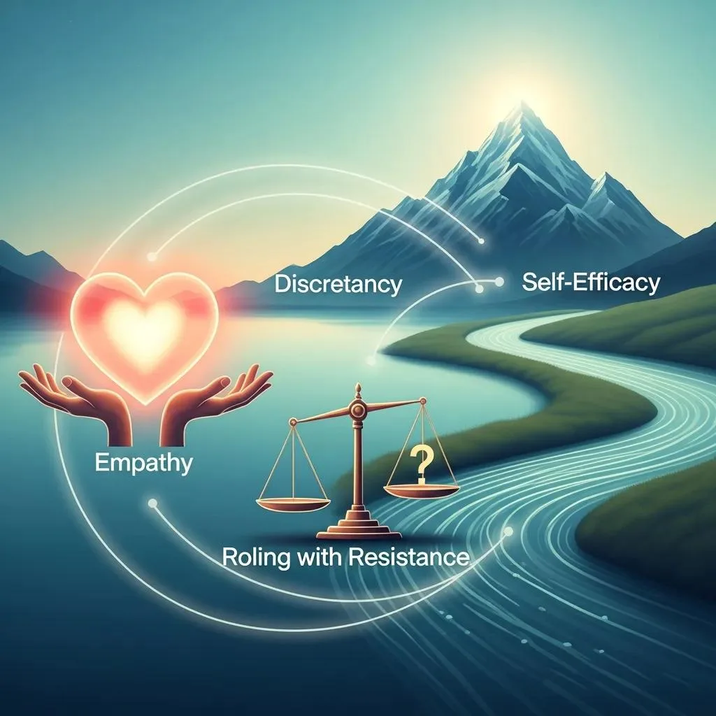Iconic Visuals Representing Mi’s Four Principles: Empathy, Discrepancy, Resistance, And Self-Efficacy