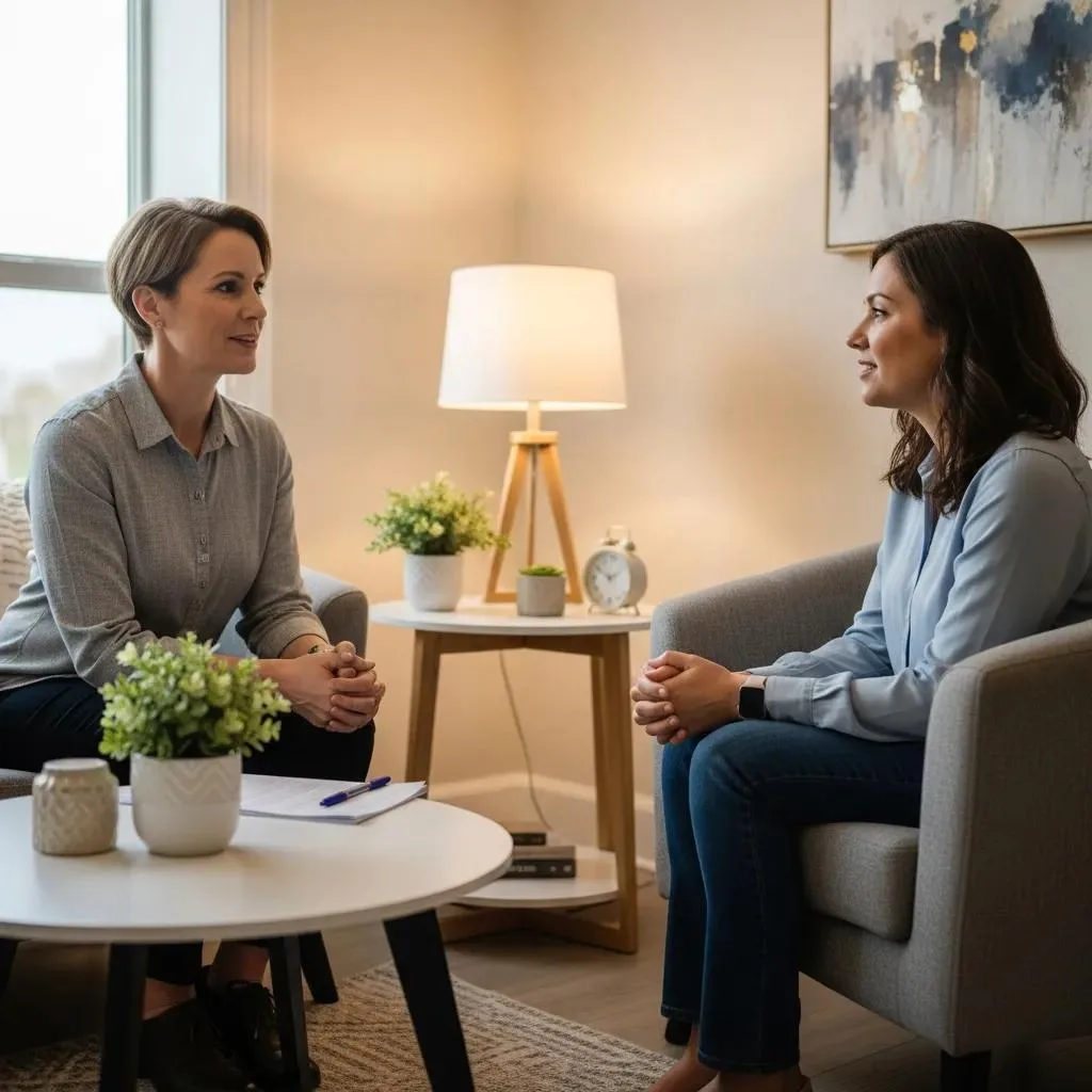 Therapist And Client In A Counseling Session — Therapy Supporting Stress-Management During Recovery