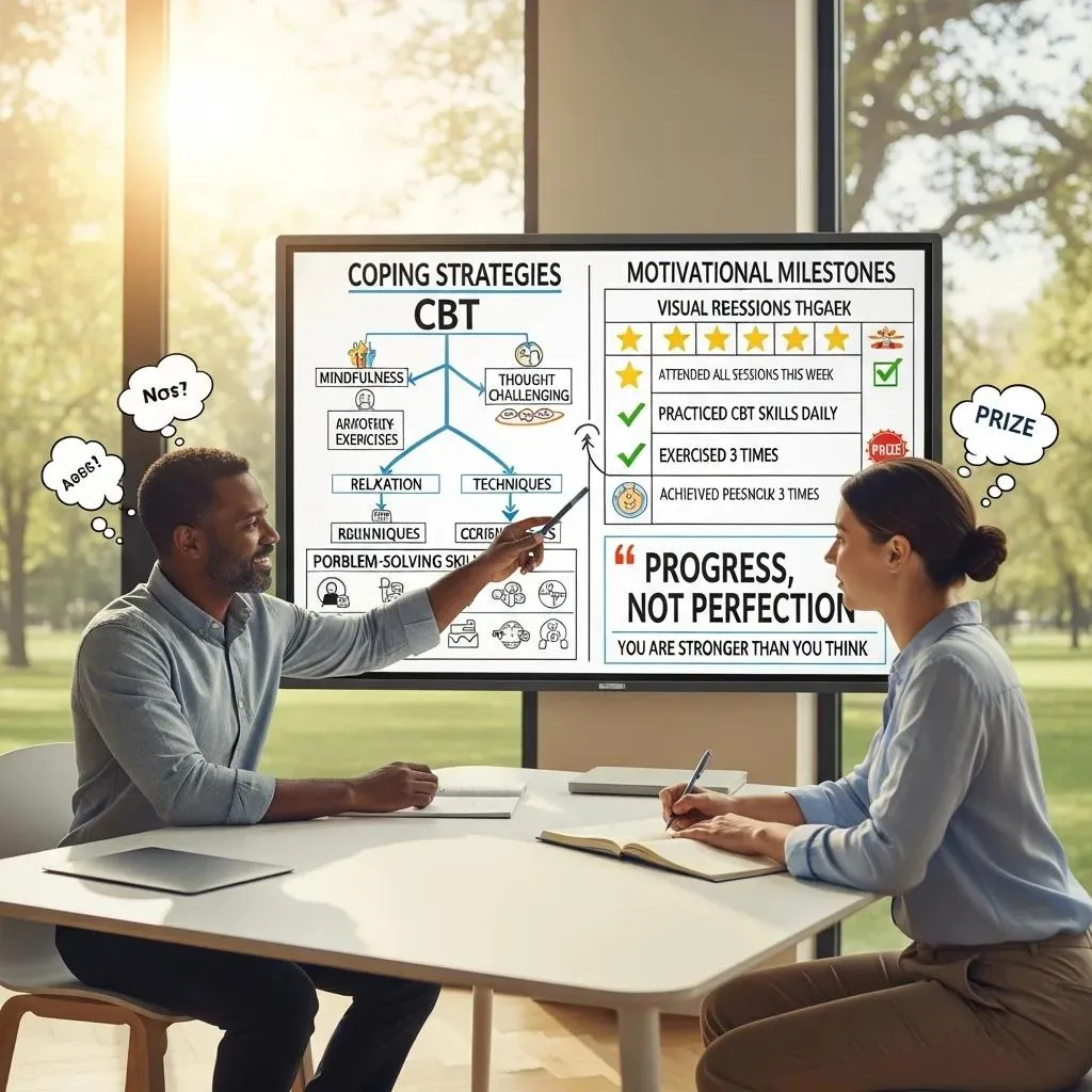 Therapist And Patient Working On Coping Skills In A Bright Therapy Room