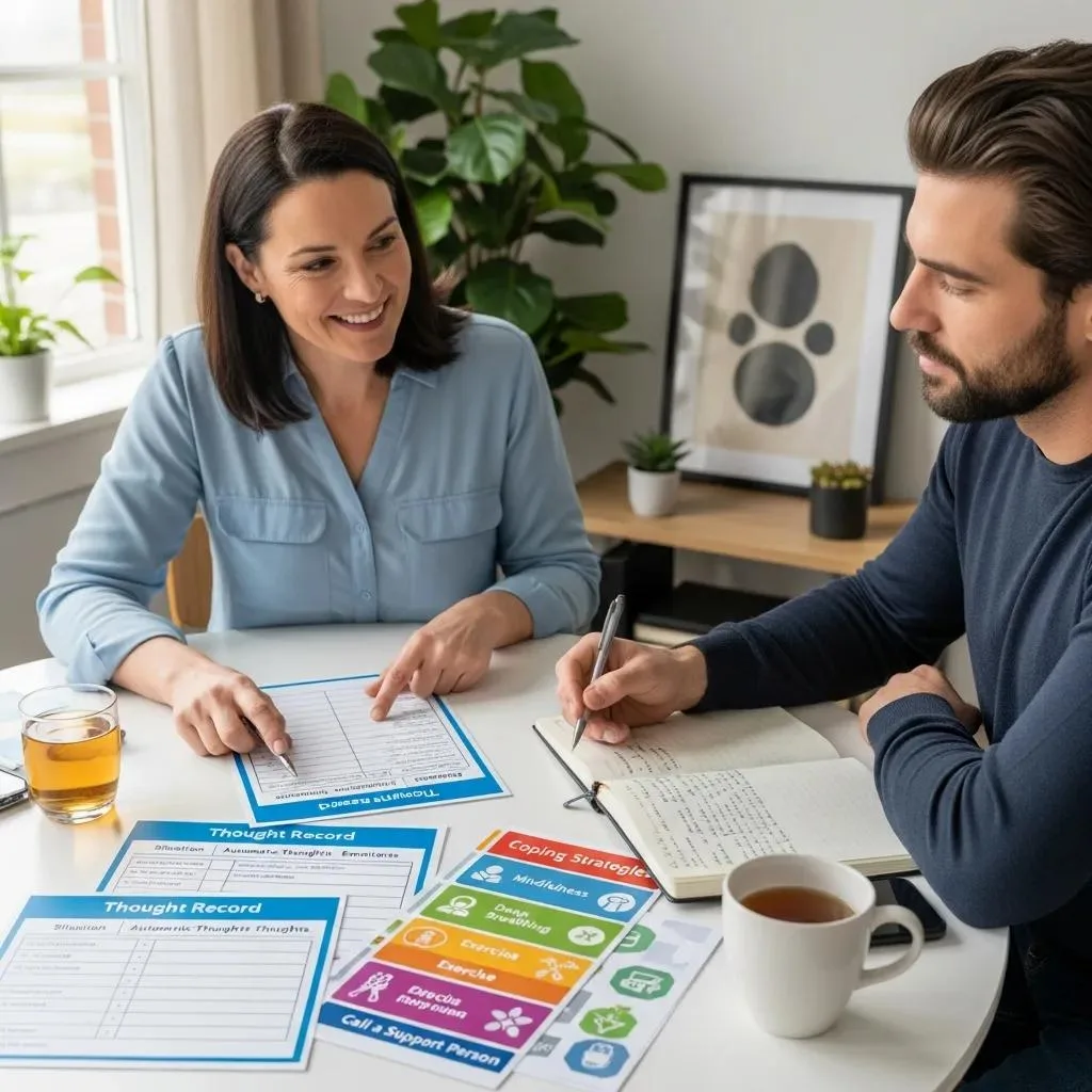 Cbt For Addiction: How It Helps In Recovery Therapist And Patient Practicing Cbt Techniques For Addiction Recovery In A Clinical Setting