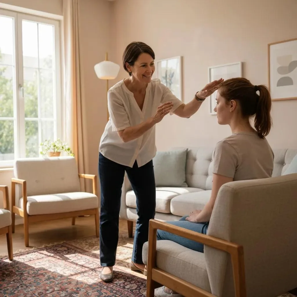 Therapist Demonstrating Bilateral Stimulation Techniques Used In Emdr