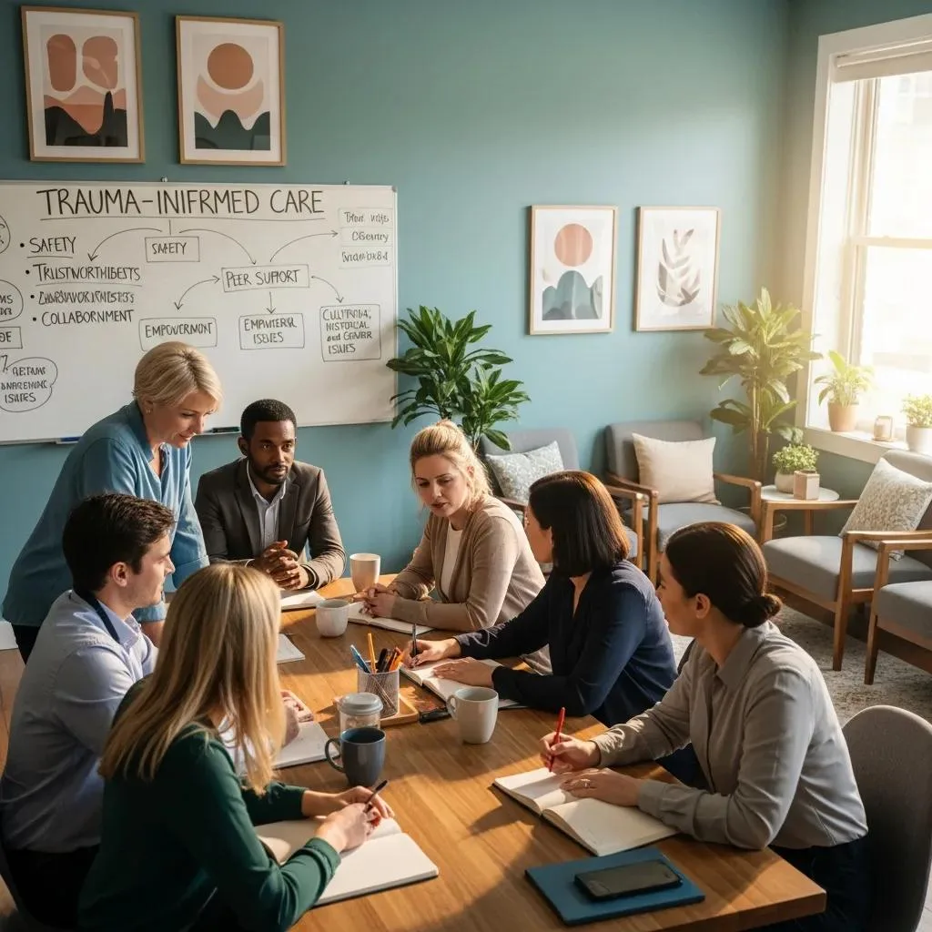 Clinical Team Collaborating To Plan Trauma‑Informed Treatment With An Emphasis On Trust And Safety