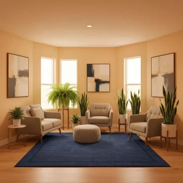 Therapy Room Designed For Addiction Recovery With Comfortable Seating And Calming Decor