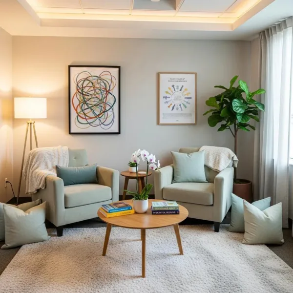 Therapy Room Representing Dual Diagnosis Assessment With Calming Decor And Inviting Atmosphere