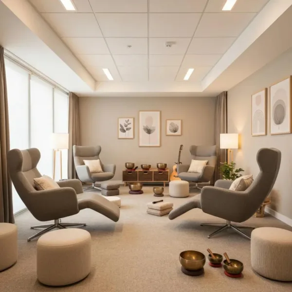 Therapy Room With Musical Instruments Promoting Healing Through Sound In Addiction Recovery