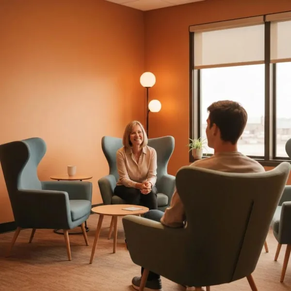 Blogs Therapy Room With Therapist And Client, Emphasizing Individual Therapy For Addiction Recovery