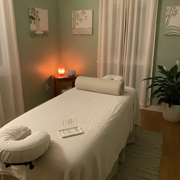 Tranquil Acupuncture Treatment Room Emphasizing Holistic Recovery For Addiction