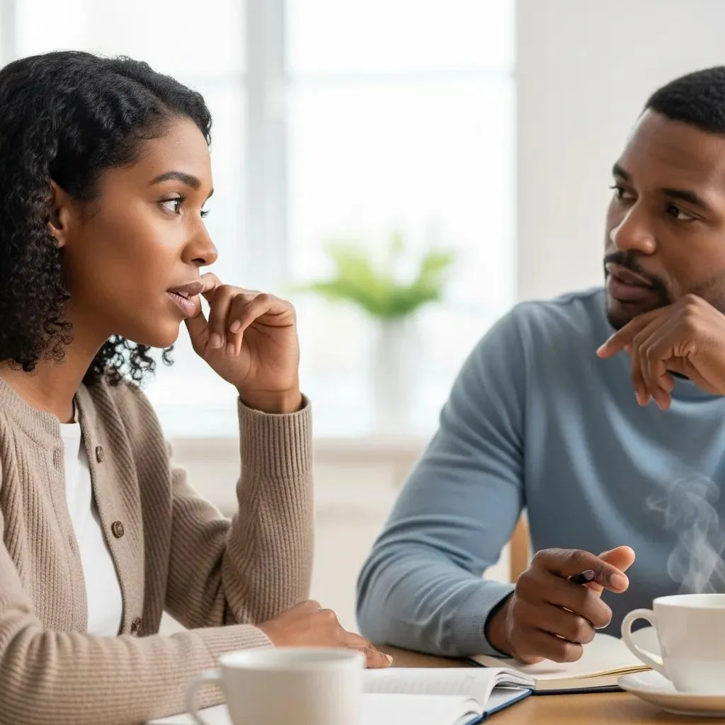 Rebuilding Trust In Relationships After Addiction Two family members engaged in a heartfelt conversation, illustrating effective communication and connection in the context of healing relationships affected by addiction.