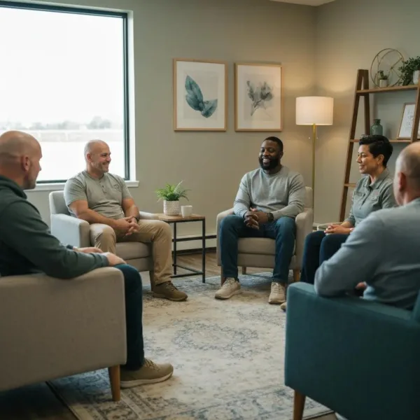 Veterans Participating In A Supportive Therapy Session, Emphasizing Community And Recovery