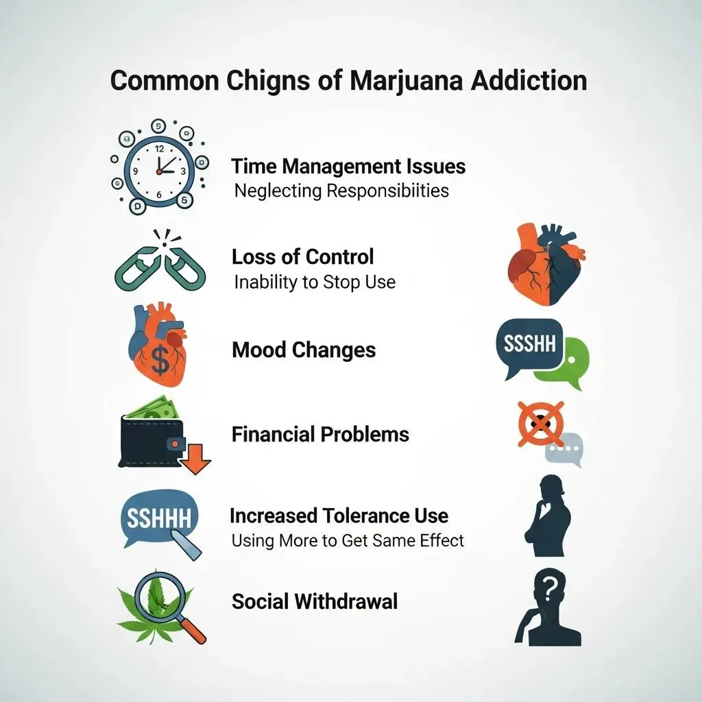 Checklist-Style Image Showing Common Signs Of Cannabis Dependence And Warning Indicators