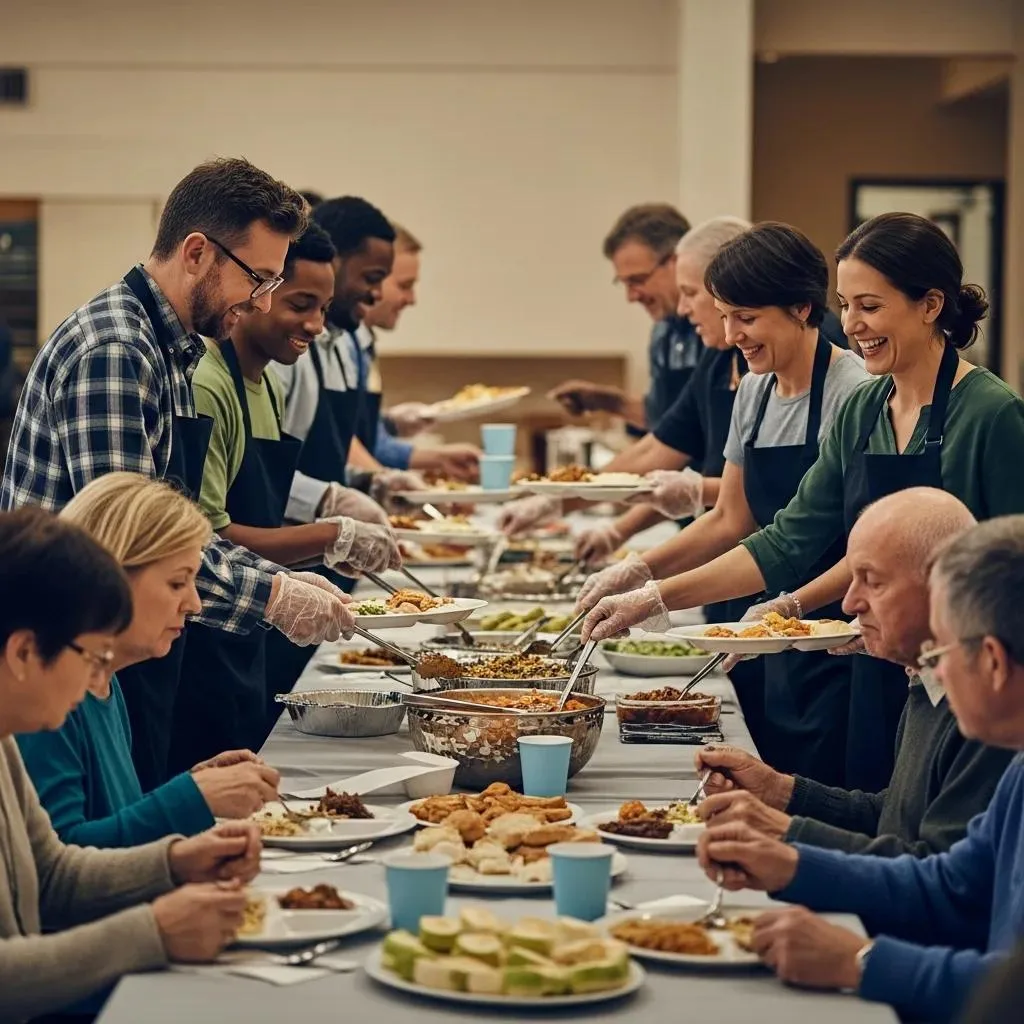 Volunteers Serving Hot Meals At A Community Meal In Las Vegas
