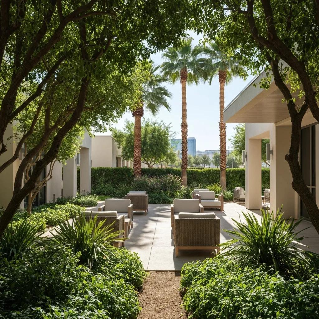 Affordable Addiction Treatment Options In Las Vegas Outdoor Area At An Inpatient Rehab In Las Vegas Offering A Peaceful Space For Recovery