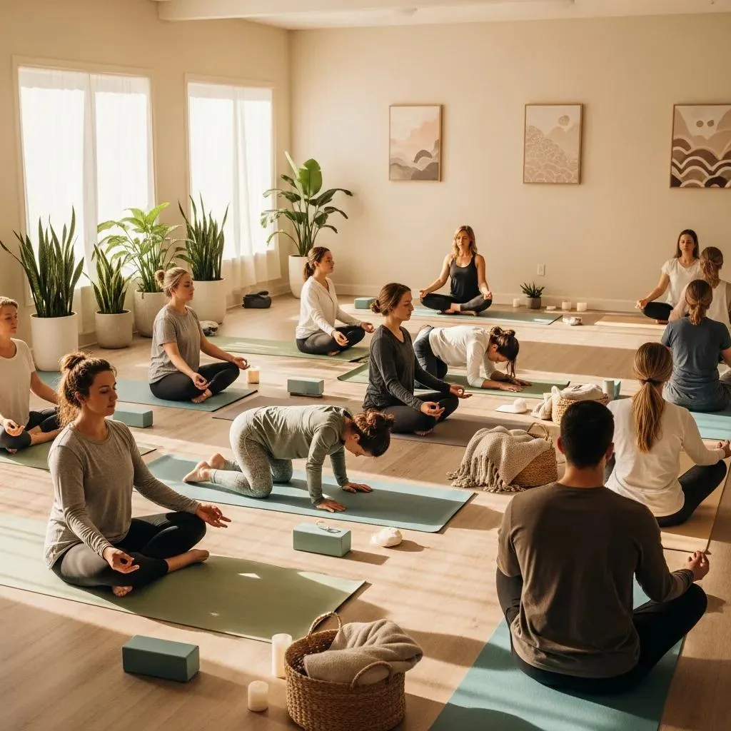 Group Yoga And Guided Meditation Session Focused On Breath And Gentle Movement To Support Recovery