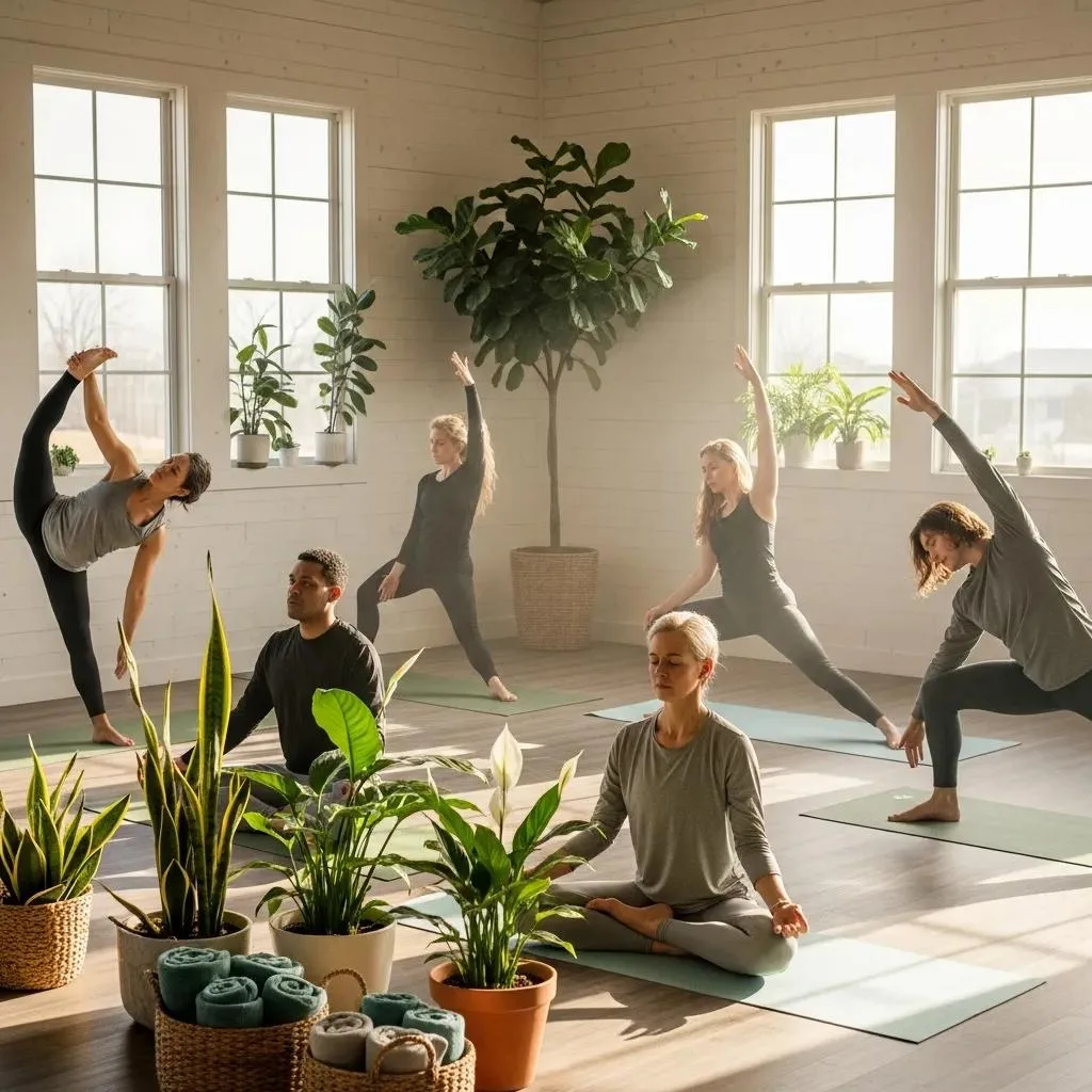 Yoga Class In A Bright Studio Promoting Relaxation And Holistic Healing During Detox